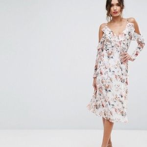 Boohoo Floral Cold Shoulder Midi Dress